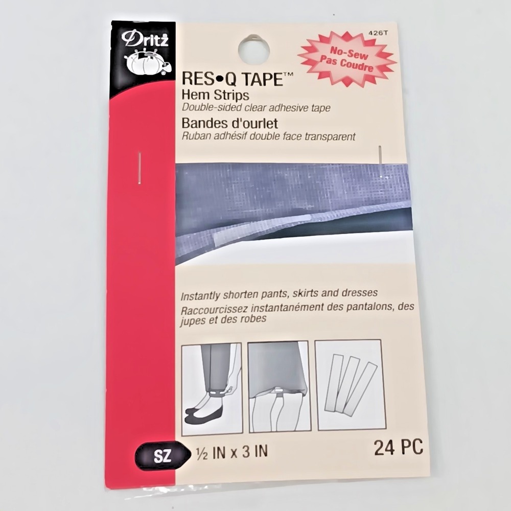 Dritz Res Q Tape Hem Strips 24 Piece 1/2 x 3 In No Sew Adhesive Fashion Repair‎